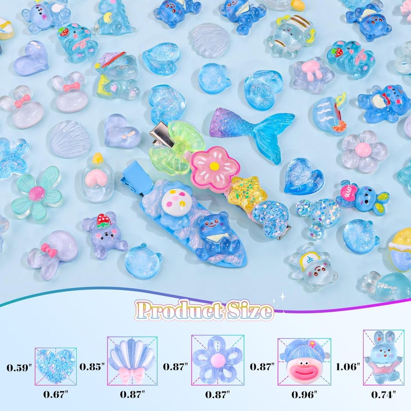 Glitzest 100PCS TINKRSTUFF Blue Slime Charms Jelly Cute Flatback Resin Charms for Slime, Random Kawaii Decoden Charm for Embellishments Phone Junk Case Charms Bulk, Hairpins Scrapbooking Crafting & DIY Decor - Image 2